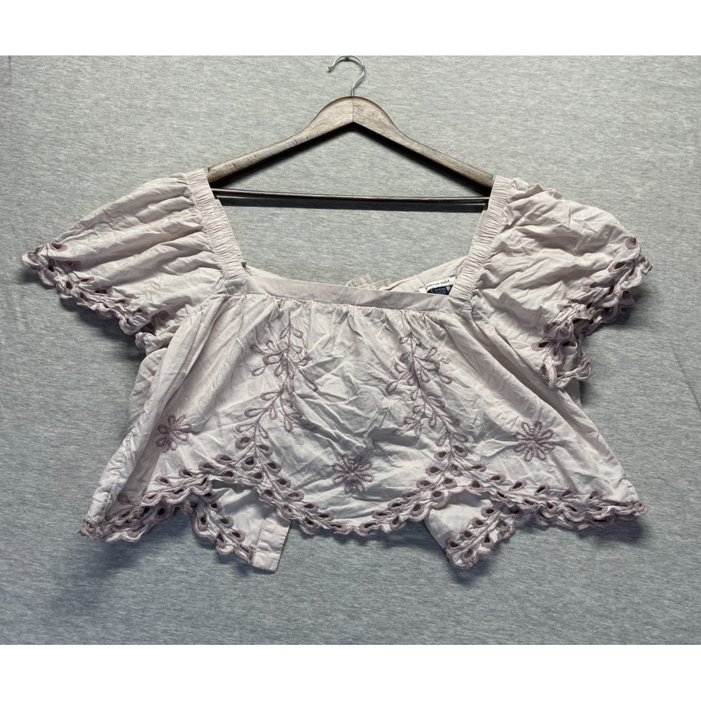 American Eagle Outfitters Tie Back Eyelet Crop Top Womens XL‎ Pink Scalloped Hem